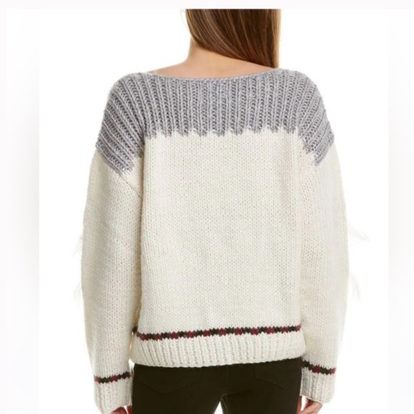 Current/Elliott Women's Rosemary Wool Alpaca Fringe Sweater Grey Cream - Picture 3 of 13